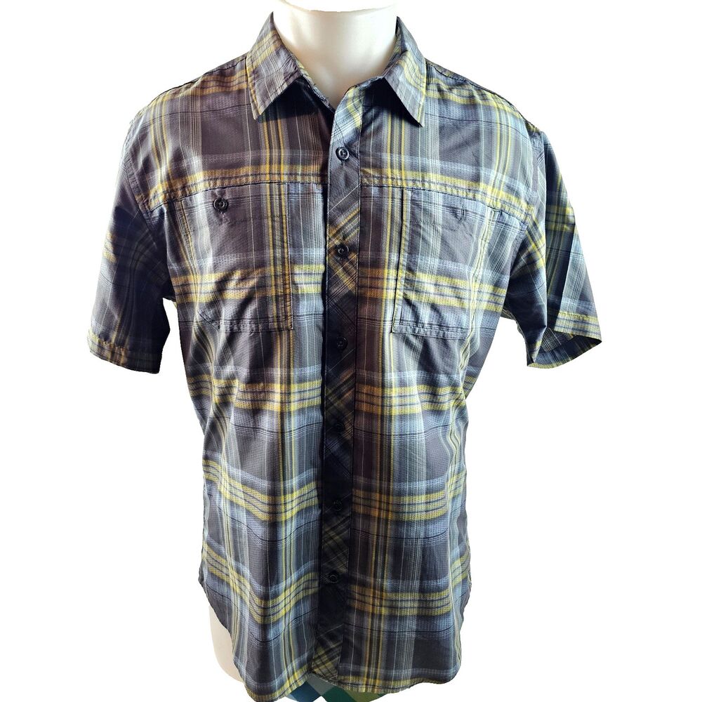 Eddie Bauer Travex Shirt Men Large Gray Plaid Lightweight Hike Outdoor Gorpcore